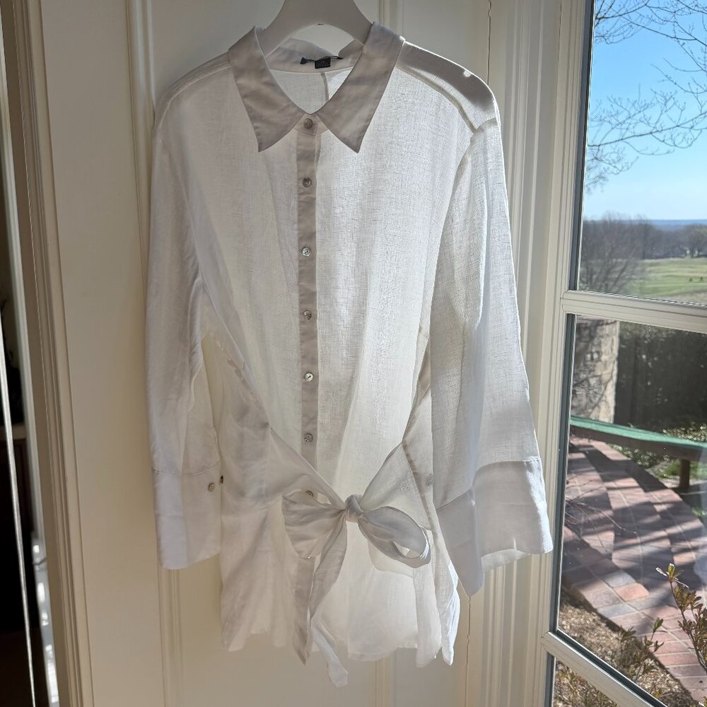 Linen Wrap Front Blouse by Go Silk